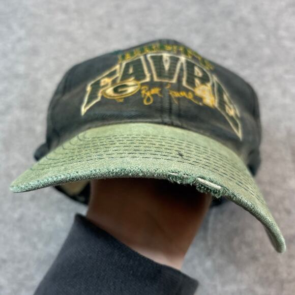 VINTAGE 90s NFL Green Bay Packers Brett Favre 4 Hat Cap Mens Black Snapback - Picture 2 of 6